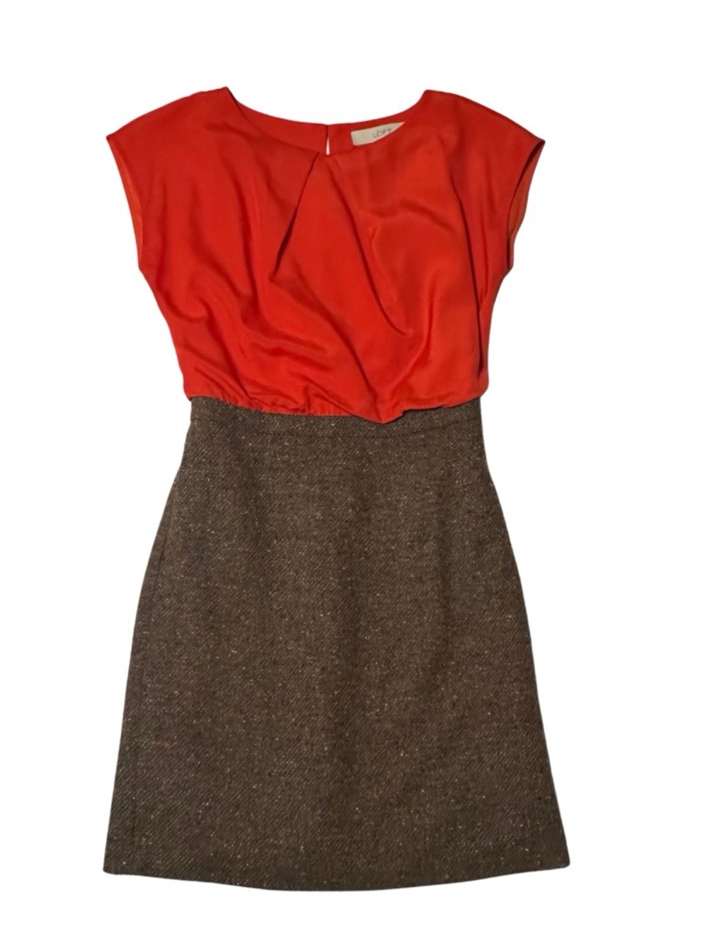 Ann Taylor LOFT Petites Colorblock Dress Orange Top Brown Tweed Skirt Size 0P
